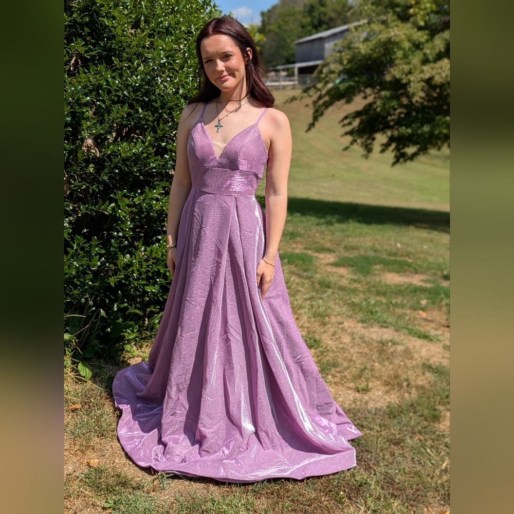 Purple Gown With Lace Up Back
